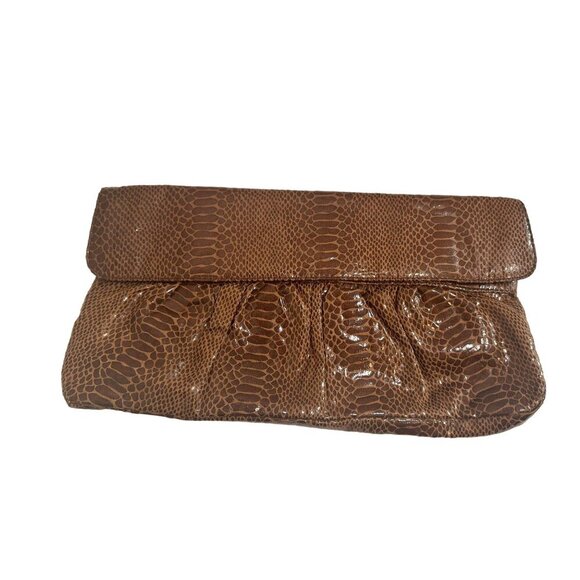Aldo Brown Snake Print‎ Faux Leather Clutch Bag With Magnetic Snap Closure - Picture 1 of 16